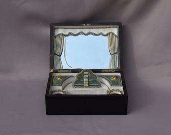 French Antique Rare Napoleon III Wood Vanity Box - Necessaire Dressing Box - Ebony & Brass Inlay Box - Victorian Jewelry Box
