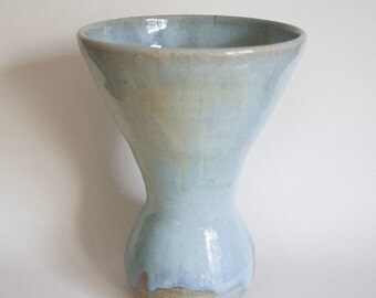 Tall Blue Stoneware Vase with Chun Glaze and Natural Ash