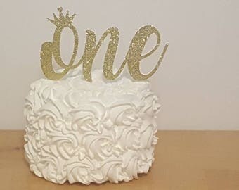 Gold Crown Cake Topper ONE 1st first Birthday princess party decoration Glitter Gold silver cupcake smash picture photo purple white pink