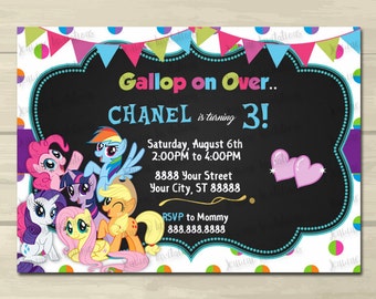 My Little Pony Birthday Invitation,Rainbow Colors, My Little Pony,5x7, Printed or Digital File ***FREE SHIPPING