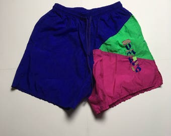Vintage Umbro Shorts - 90s Shorts - Neon Yellow / Black - Vintage Shorts - 90s Umbro Shorts - Vintage Neon Shorts - 90s Surf Shorts - Trunks