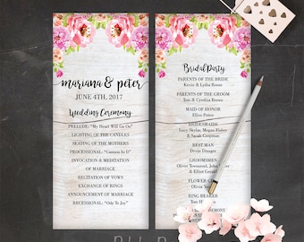 Floral Wedding Program Template Download Pink Wedding Program Boho Wedding Ceremony Program Peony Wedding Program Bohemian Wedding Program