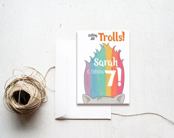 Trolls Invitations - Custom 5x7 Trolls Birthday Invitation for A Rainbow Trolls Birthday Party - Trolls Party Supplies FREE SHIPPING