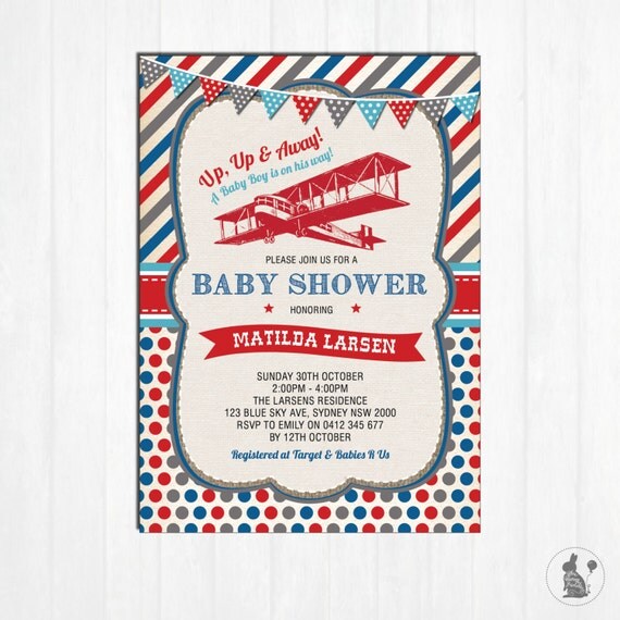 Vintage Airplane Baby Shower Invitation. Plane Baby Shower Invite ...