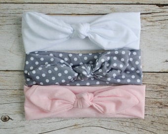 Set Of 3 Top Knot Head wrap, newborn baby infant headband, baby headband, newborn photo prop, toddler headband, knotted headwrap