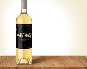 30th Birthday Gift Dirty Thirty Club, Turning 30, Gift for 30 Years Old, 30th Birthday Wine Label 30th Birthday Party Decoration For Her Him