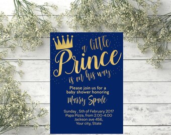 Royal Blue Little Prince Baby Shower Invitation Prince blue and gold invite Boy Baby Shower Invitations Royal Baby Shower Invitation