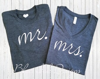 Mr Mrs Shirt Set, Mr Shirt, Mrs Shirt, Mr and Mrs Shirt Set, Honeymoon Shirts, Newlywed Shirts, Mrs Vneck, Couples Shirts, Wedding Shirts