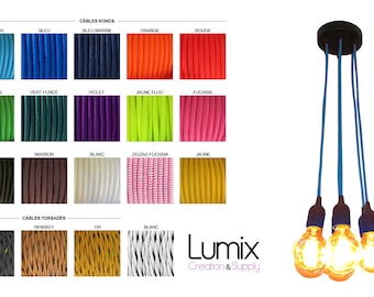 Cluster pendant light - 7 lamps to custom - choice E27 sockets bakelite, rosace ceiling and color textile cable - Ref SUSG-07bk