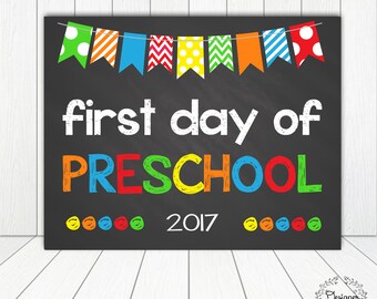 First Day of Preschool Chalkboard Poster Photo Prop 11x14 Printable Instant Download Digital File