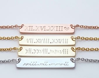 Roman Numeral Necklace, Custom Bar Necklace, Personalized Jewelry, Gifts for Women, Thank you Necklace, Anniversary Gift for Her, Wife Gifts