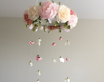 SALE! Floral Mobile, Flower Mobile, Flower Baby Mobile, Nursery Mobile, Baby Girl Mobile, Pink Flower, Pink Mobile, Boho Mobile, Chandelier