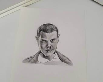 Original portrait drawing of 11 eleven elf waffle stranger things art handmade artwork millie bobby brown