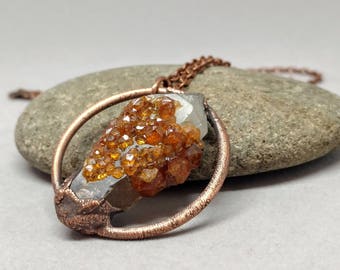Raw Crystal Necklace - Rare Minerals - Gifts for Her - OOAK Jewelry - Antique Copper - Boho - Garnet Jewelry - Spessartite Garnet Necklace