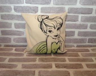 Tinkerbell cushion cover, Tinkerbell, Peterpan, up cycled cushion cover, disney decor, disney gift, birthday gift, christmas gift