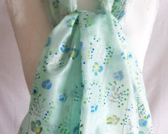 Floral silk scarf Blue and green silk scarf hand painted silk scarf long silk scraf gift for her silkscarvesparis