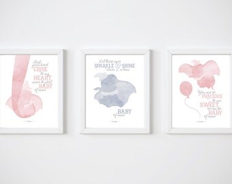 Dumbo, Set of 3, PRINTABLE, Disney quotes, Disney prints, Baby of mine, Disney wall art, Girls nursery art, Nursery art, Girls room ideas
