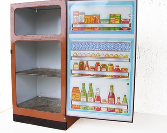 Wolverine Refrigerator, Vintage toys, Tin toy Kitchen, vintage kitchen, vintage tins, collectible tin