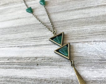 Aventurine Pendant Necklace // Long Necklace // Green Stone Necklace // Natural Stone Necklace // Unique Necklace // Gift for Her