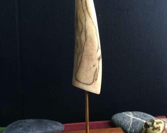 Moby Dick: scrimshaw desk sculpture of diving sperm on deer antler