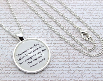 Winston Churchill 'Success Is Not Final' Famous Quote Necklace or Keychain, Keyring