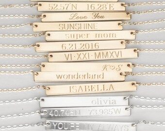 Gold Bar Necklace, Personalized Name Plate Necklace, Silver Bar Necklace, Gold Name Necklace,Engraved Bar Necklace,Silver NamePlate Necklace