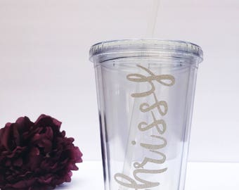 Personalized Tumbler With Straw | Custom Name Tumbler | Bridesmaid | Wedding | Office Gift | Birthday Gift | Sweet 16 Favors
