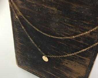 Minimalist Coin Disc Necklace and Satellite Chain Combo - Layered Necklace Set - Dainty Layered Necklace