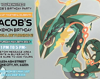Pokemon Birthday Invitations Instant Download Custom Made Pokemon Invitation Rayquaza Pokémon Invite Pokemon Rayquaza Mega Pokémon Printable