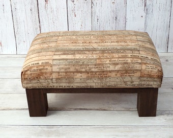 Farmhouse ottoman - rustic ottoman pouf - country decor foot stool - upholstered ottoman farmhouse decor - small bench - wood ottoman