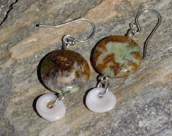 green opal & puka shell earrings