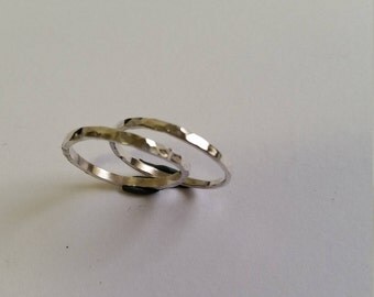 Set of two sterling silver stacking rings, hammered