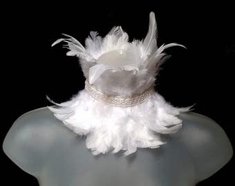 White feather collar. Large feather choker neck corset. Wedding neckpiece. Bridal necklace.