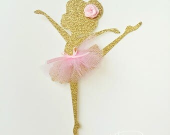 ballerina cake topper, gold ballerina decoration, tutu party, pink and gold ballerina cake topper, glitter ballerina
