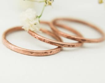 1.5 mm copper stacking ring, stackable ring, hammered copper ring