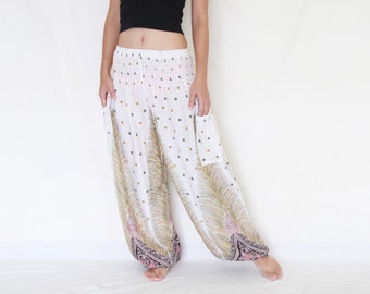 Women Yoga Pants With Pockets Genie White Peacock Harem Women Yoga Pants With Pockets Genie White Peacock Harem