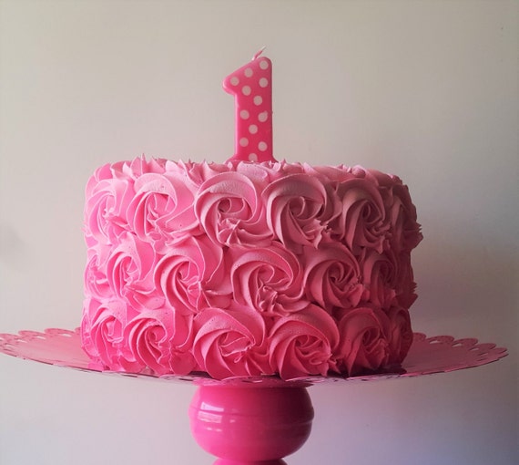 Pink Rosette Girls First Birthday Fake Cake Smash Cake Photo