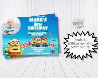 Pool party minion invitation, Printable invitation, Pool party invitation, Summer party, Minion birthday invitation, Minion summer