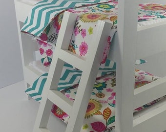 18" Doll Bunk Bed Set, Floral and Teal Doll Bedding, Made to Fit 18" Dolls Such as The American Girl Dolls