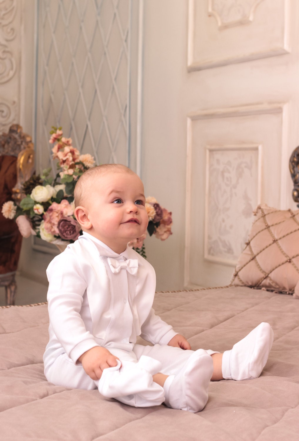 baby boy christening outfit toddler white romper cotton baby