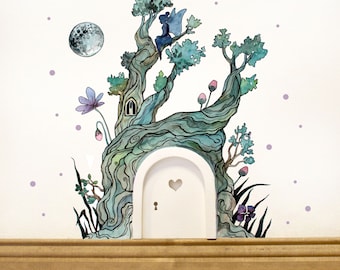 IMP door Elf door wall sticker fairy door fee and magical fairies tree E06
