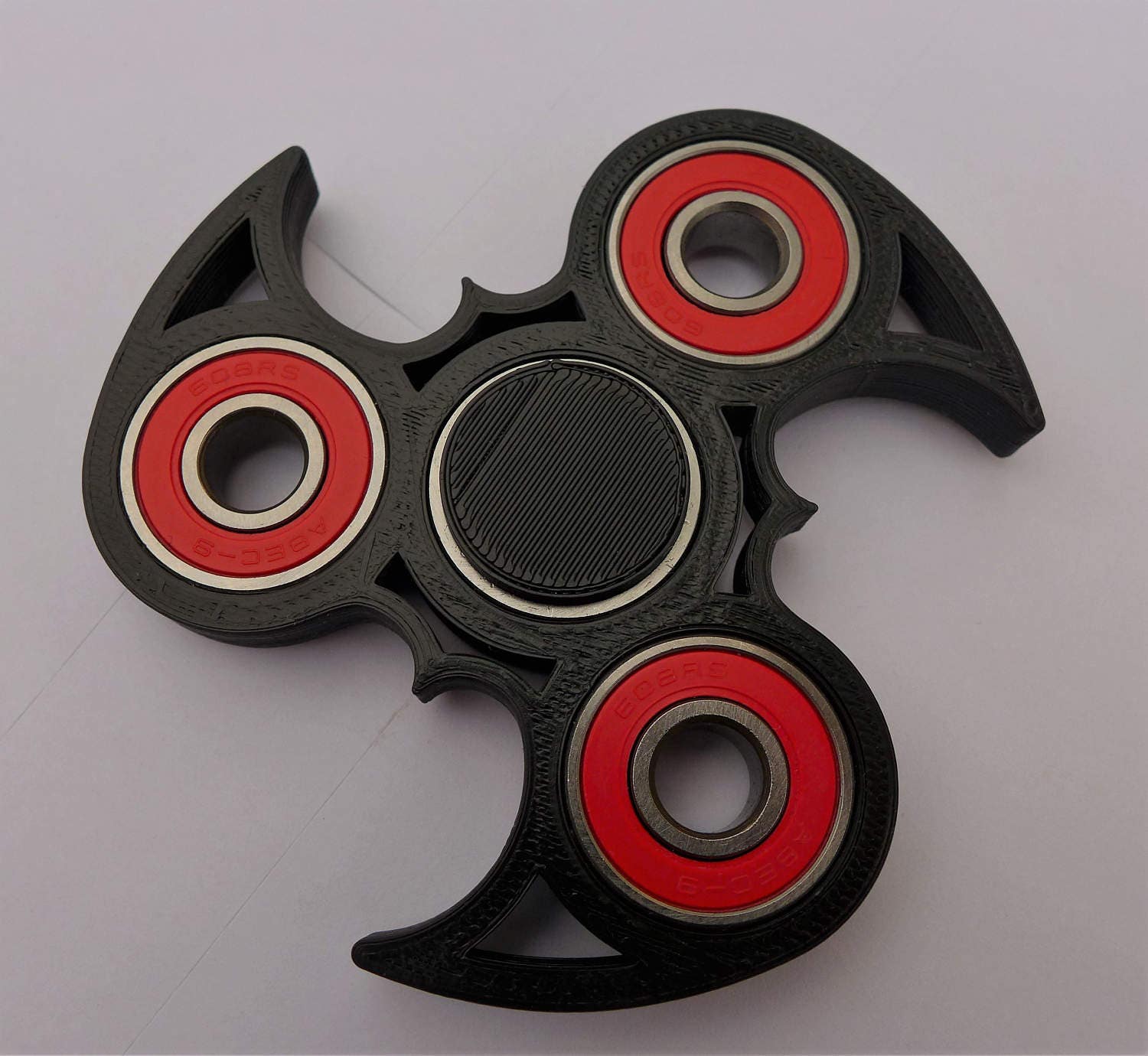 Ninja Fidget Hand Spinner 3D Toy Black with Steel Red Bearings