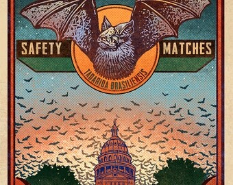 Austin Bats Matchbox Art- 5" x 7" matted signed print
