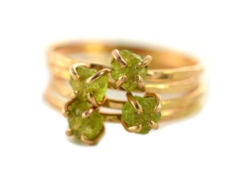 Raw Peridot Ring, Rough Gemstone Ring, August Birthstone Ring