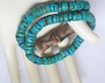 Southwestern Turquoise Heishi Bracelets - Pair, Chunky