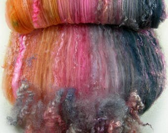 Rhodochrosite Wild Card Bling Batt for spinning and felting (4 ounces), batt, art batt