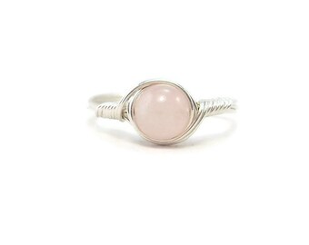 Rose Quartz Ring, Stone Ring, Argentium Sterling Silver Ring, Wire Wrapped Ring