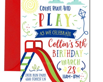 Park Birthday Invitation, Park Party Invitation, Playground Birthday Invitation, Digital, Boy's Park Party, Party at the Park, Boy's Park