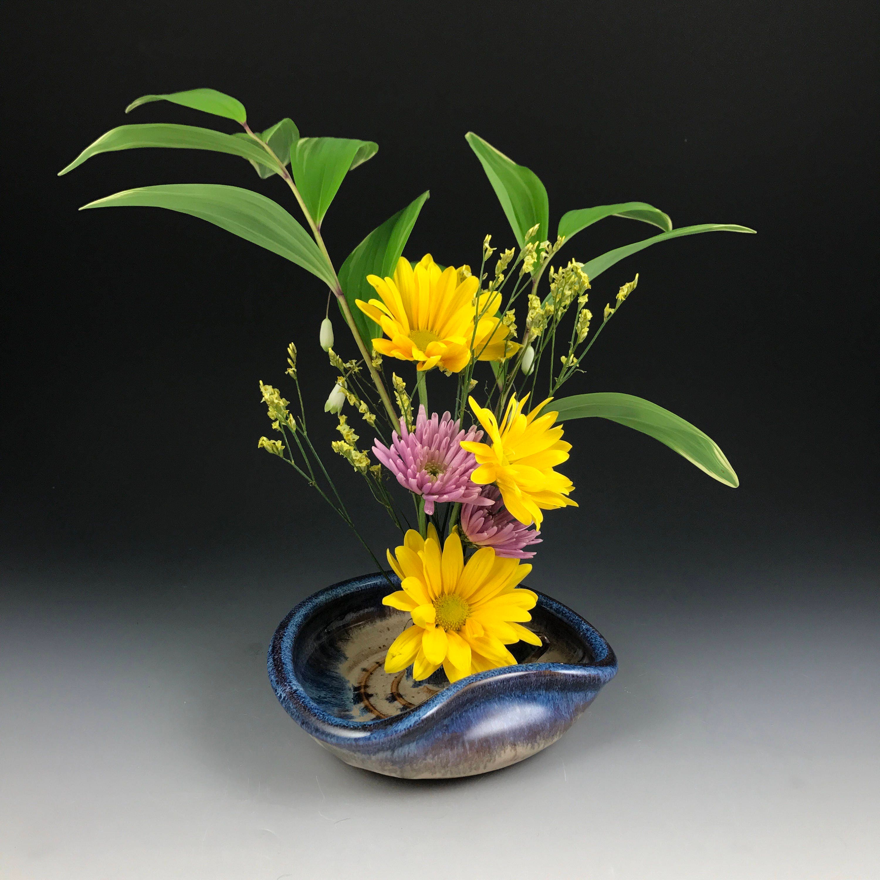 Ikebana Vase Flower Tray Flower Dish Handmade Stoneware