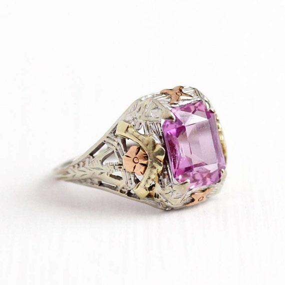 Sale Antique 10k White Gold Art Deco Created Pink Sapphire